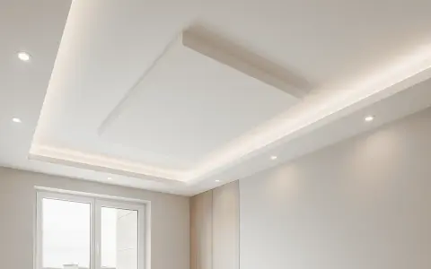 Soffitto moderno in cartongesso con illuminazione a led integrata, un'idea di design per il soggiorno.